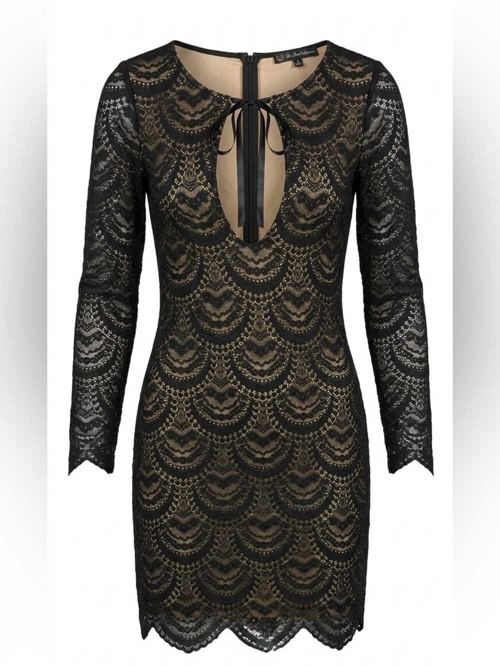 For Love and Lemons Rosalita Mini Dress Medium Black Scalloped Lace Keyhole